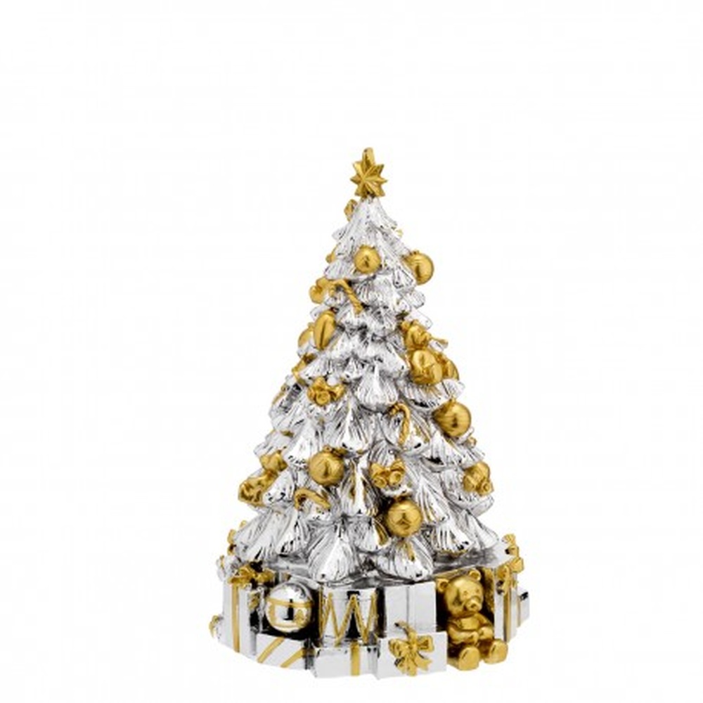 Albero di Natale argentato e oro Bagutta H22 con decorazioni e pacchi regalo