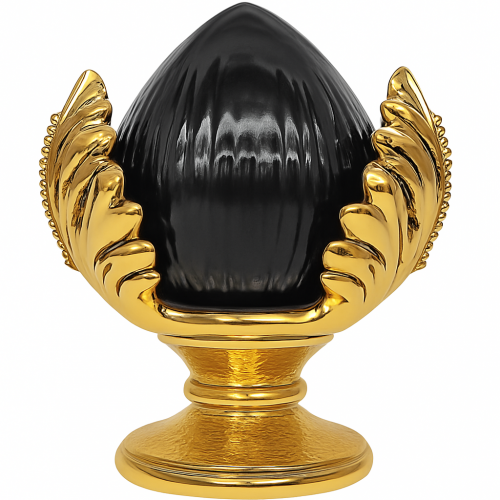 Pomo decorativo oro e nero con base dorata martellata e design moderno