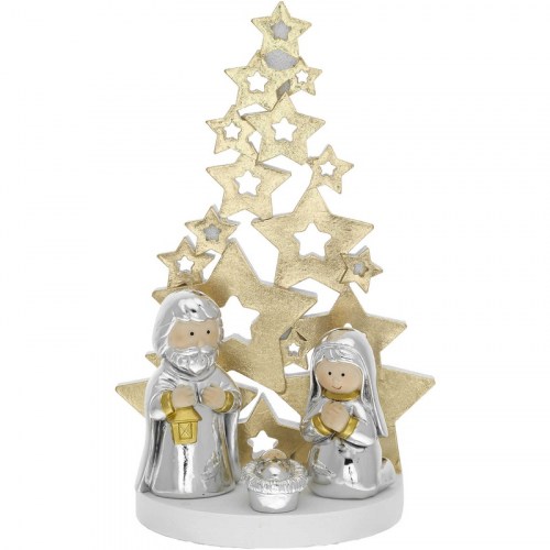 Presepe Bagutta con stelle dorate H26 cm in resina argentata e oro