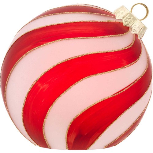 Sfera natalizia Bagutta rossa e bianca con decorazioni glitterate dorate