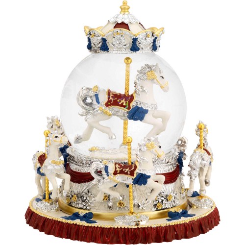 Sfera carillon Bagutta con giostra di cavalli decorata in argento, oro e smalto.