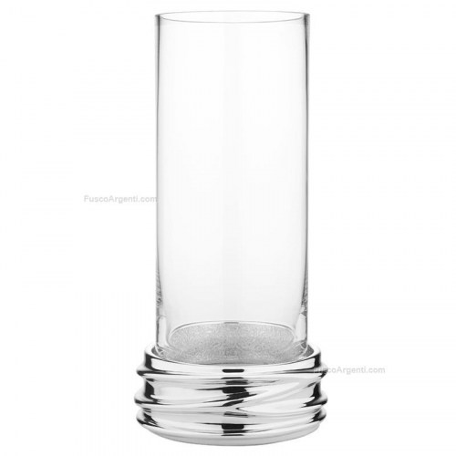 Vaso Crystal Waves Valenti & Co. codice VLR18448 in cristallo con elegante base in resina argentata, altezza 31 cm, ideale come complemento d'arredo raffinato e moderno
