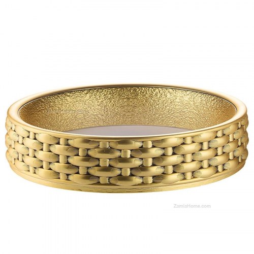 Svuotatasche Valenti & Co. codice VLR18411/ORO della collezione Vimini, realizzato in resina decorata con elegante finitura oro e lavorazione effetto intreccio, diametro 21 cm.